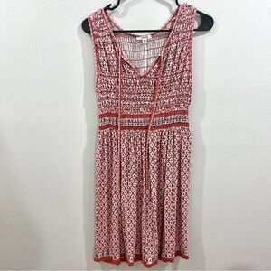 Sophie Max Burnt orange and white smocked V-neck dress size medium